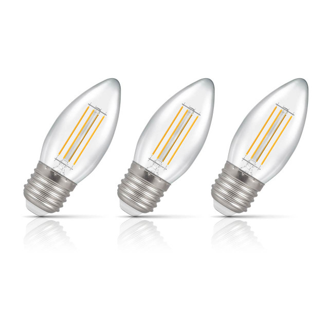 Crompton Candle LED Light Bulb E27 6.5W (60W Eqv) Cool White 3-Pack Filament Clear 1