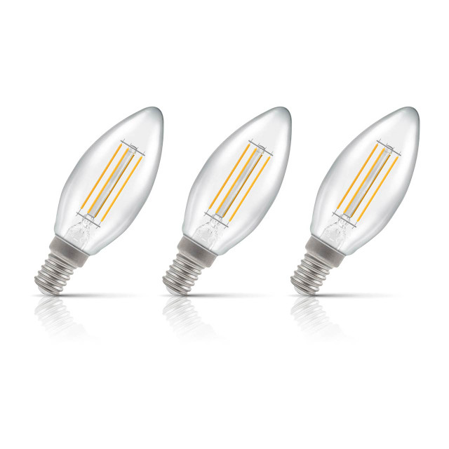 Crompton Candle LED Light Bulb E14 6.5W (60W Eqv) Cool White 3-Pack Filament Clear 1