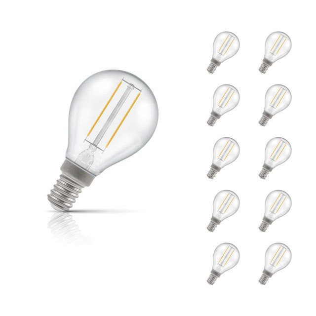 Crompton Lamps LED Golfball 2.2W E14 Filament 10-Pack Warm White Clear 25W Eqv 1