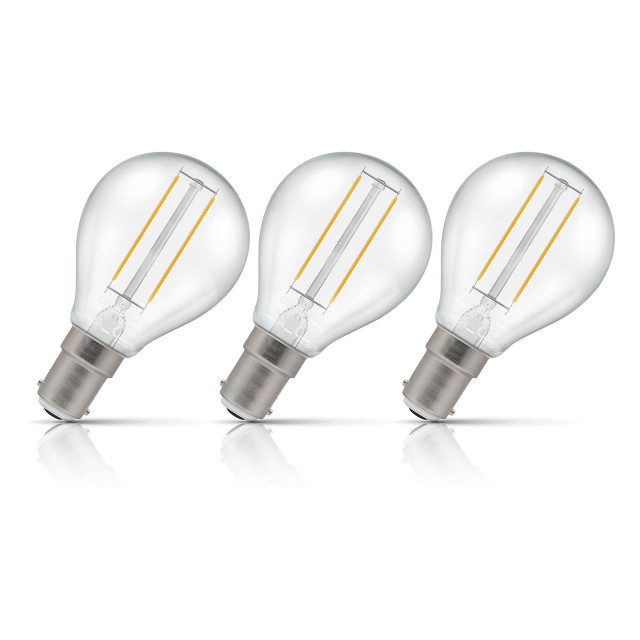 Crompton Lamps LED Golfball 2.2W B15 Filament 3-Pack Warm White Clear 25W Eqv 1