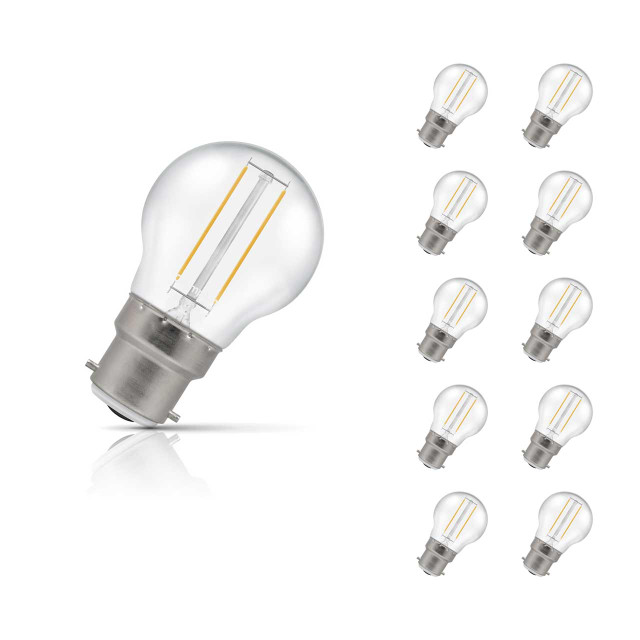 Crompton Lamps LED Golfball 2.2W B22 Filament 10-Pack Warm White Clear 25W Eqv 1