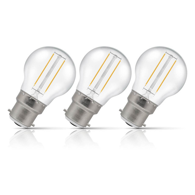 Crompton Lamps LED Golfball 2.2W B22 Filament 3-Pack Cool White Clear 25W Eqv 1