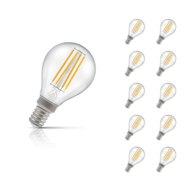 Crompton Lamps LED Golfball 6.5W E14 Filament 10-Pack Cool White Clear 60W Eqv 1
