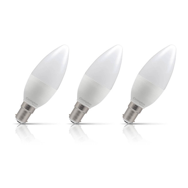 Crompton Lamps LED Candle 6.5W B15 3-Pack Warm White Opal 60W Eqv 1