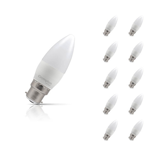 Crompton Lamps LED Candle 6.5W B22 Dimmable 10-Pack Daylight Opal 60W Eqv 1