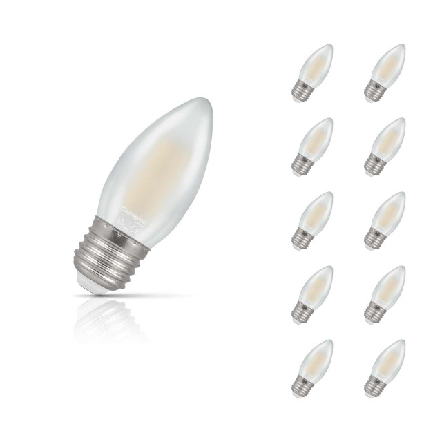 10-Pack Crompton Candle LED Light Bulbs E27 6.5W (60W Eqv) Warm White Pearl Filament Screw Frosted Multipack