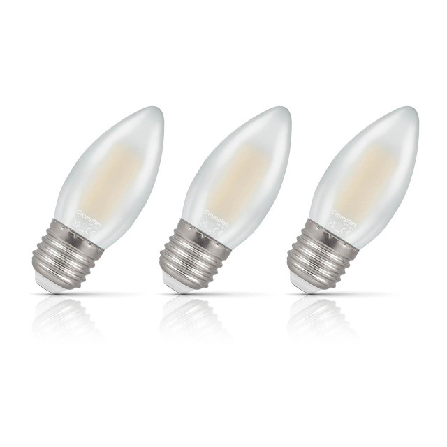 3-Pack Crompton Candle LED Light Bulbs E27 6.5W (60W Eqv) Warm White Pearl Filament Screw Frosted Multipack