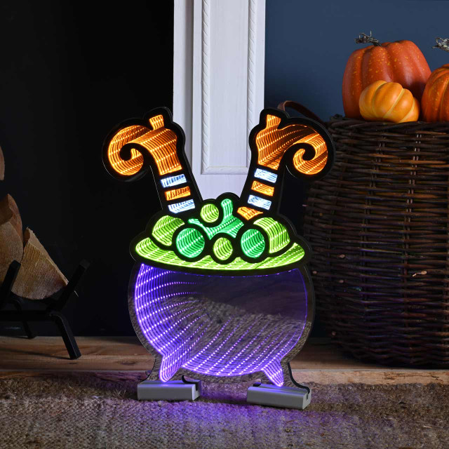 Festive 40cm Halloween Witches Cauldron with Legs Infinity Light 1