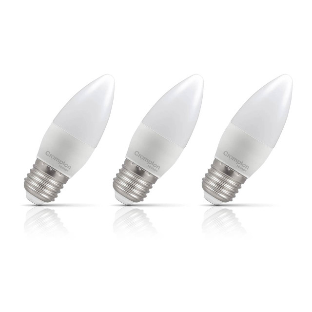 3-Pack Crompton Candle LED Light Bulbs E27 4.2W (40W Eqv) Dim Warm White Opal Screw Frosted