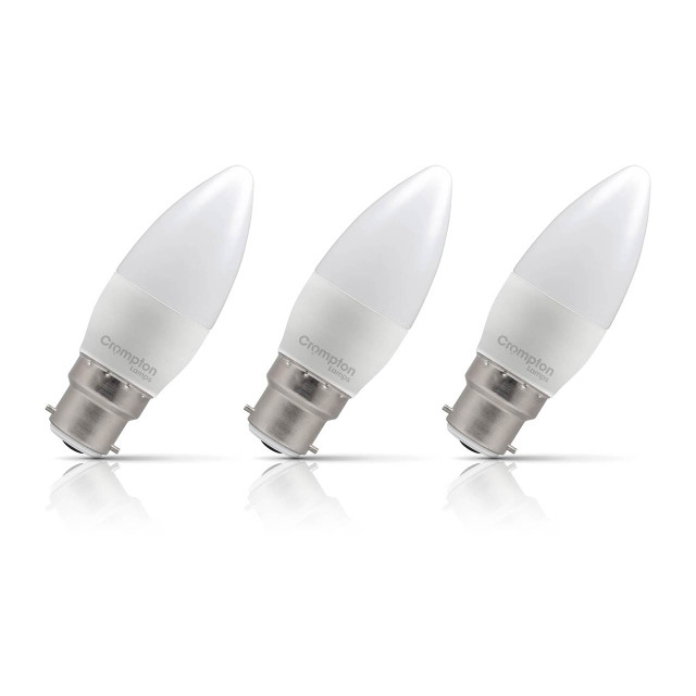 3-Pack Crompton Candle LED Light Bulbs B22 4.2W (40W Eqv) Dim Warm White Opal Bayonet Frosted