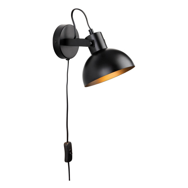 Firstlight Plug-In Adjustable Wall Wall Spotlight with On/Off Switch in Black