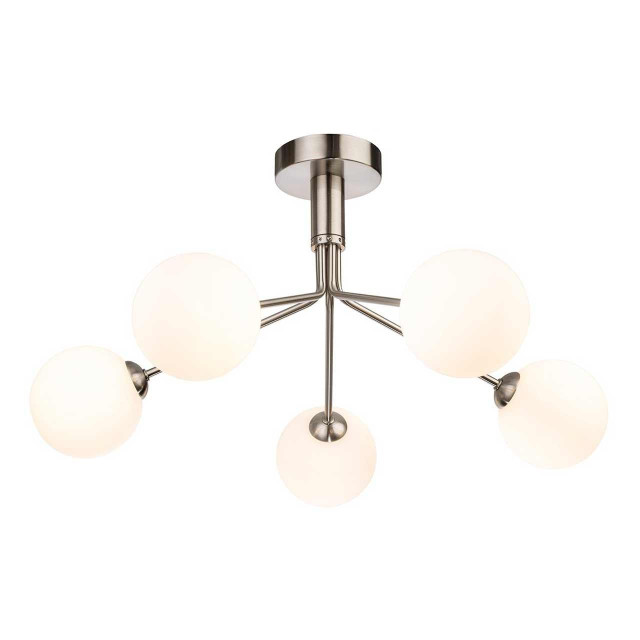 Firstlight Lyric 5-Light Semi-Flush Ceiling Light Opal in Brushed Steel