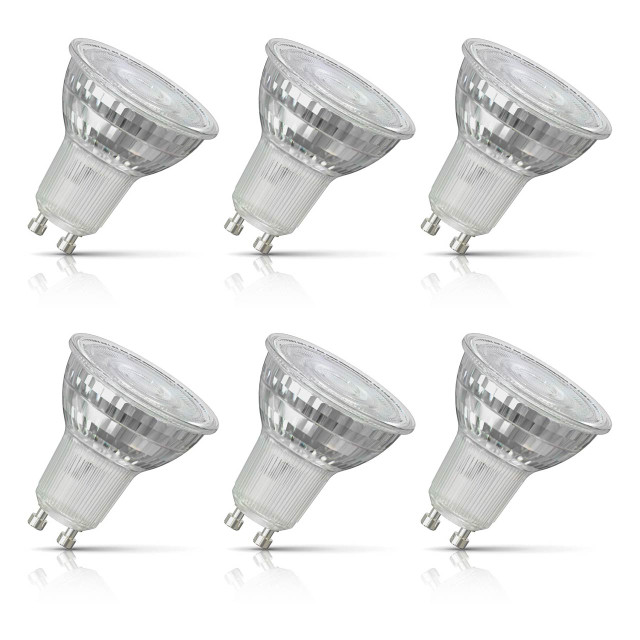 6-Pack Crompton GU10 Spotlight LED Light Bulbs 3.7W 3000K Warm White Full Glass 50W Eqv Halogen Replacement