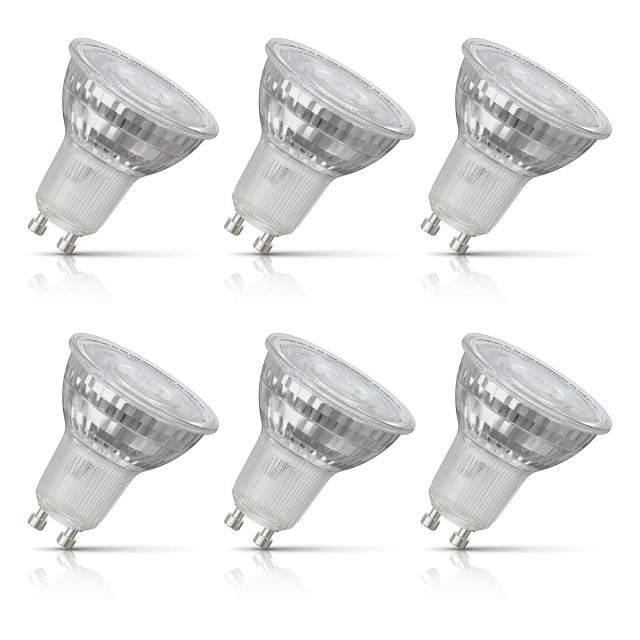 6-Pack Crompton GU10 Spotlight LED Light Bulbs 3.7W Dimmable 6500K Daylight Full Glass 50W Eqv Halogen Replacement