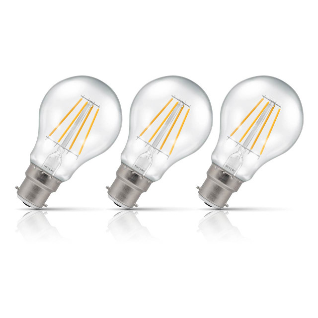 3-Pack Steeple GLS LED Light Bulbs B22 7.5W (60W Eqv) Dimmable Warm White Clear Filament