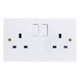Opus Socket Double Pole Switched White 2-Gang 13 Amp