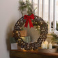 Festive 50cm Battery Operated Lit Wreath With Bow 40 Warm White LEDs