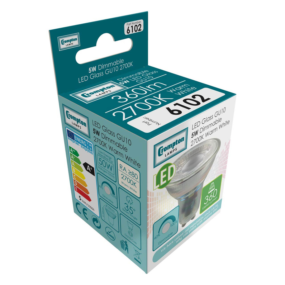 Crompton GU10 Spotlight LED Bulb Dimmable 4W (50W Eqv) Warm White 35° 4