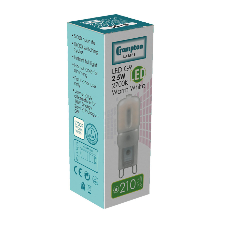 Crompton Lamps LED G9 Capsule 2.5W Warm White Opal (25W Eqv) Image 2