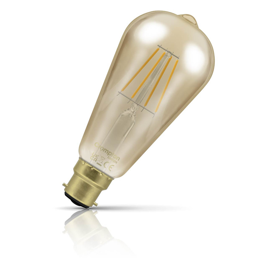 Crompton ST64 LED Light Bulb B22 4.5W (35W Eqv) Dim Extra Warm White Antique Squirrel Cage Filament Bayonet Vintage Edison