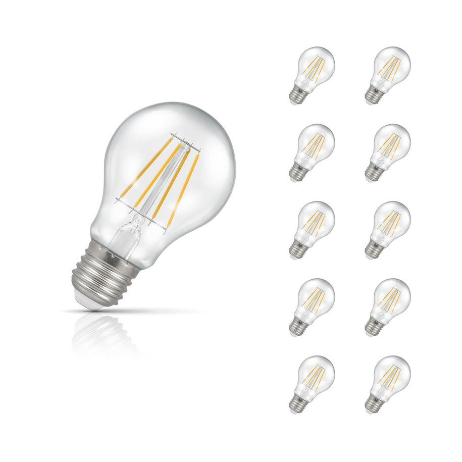 Crompton GLS LED Light Bulb Dimmable E27 7W (60W Eqv) Warm White 10-Pack Filament Clear