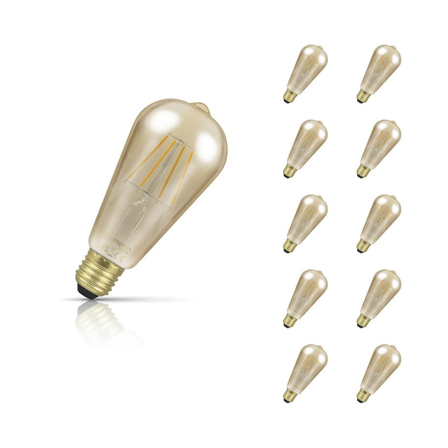 10-Pack Crompton ST64 LED Light Bulbs E27 4.5W (35W Eqv) Dim Extra Warm White Antique Squirrel Cage Filament Screw Vintage Edison