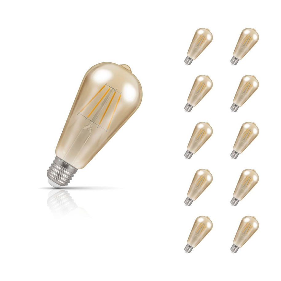 Crompton ST64 LED Light Bulb Dim Squirrel Cage E27 7W (50W Eqv) Extra Warm White 10-Pack Filament Vintage
