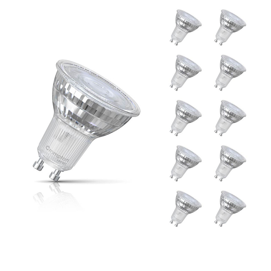 10-Pack Crompton GU10 Spotlight LED Light Bulbs 3.7W (50W Eqv) Cool White Clear Halogen Replacement Twist and Lock 35°