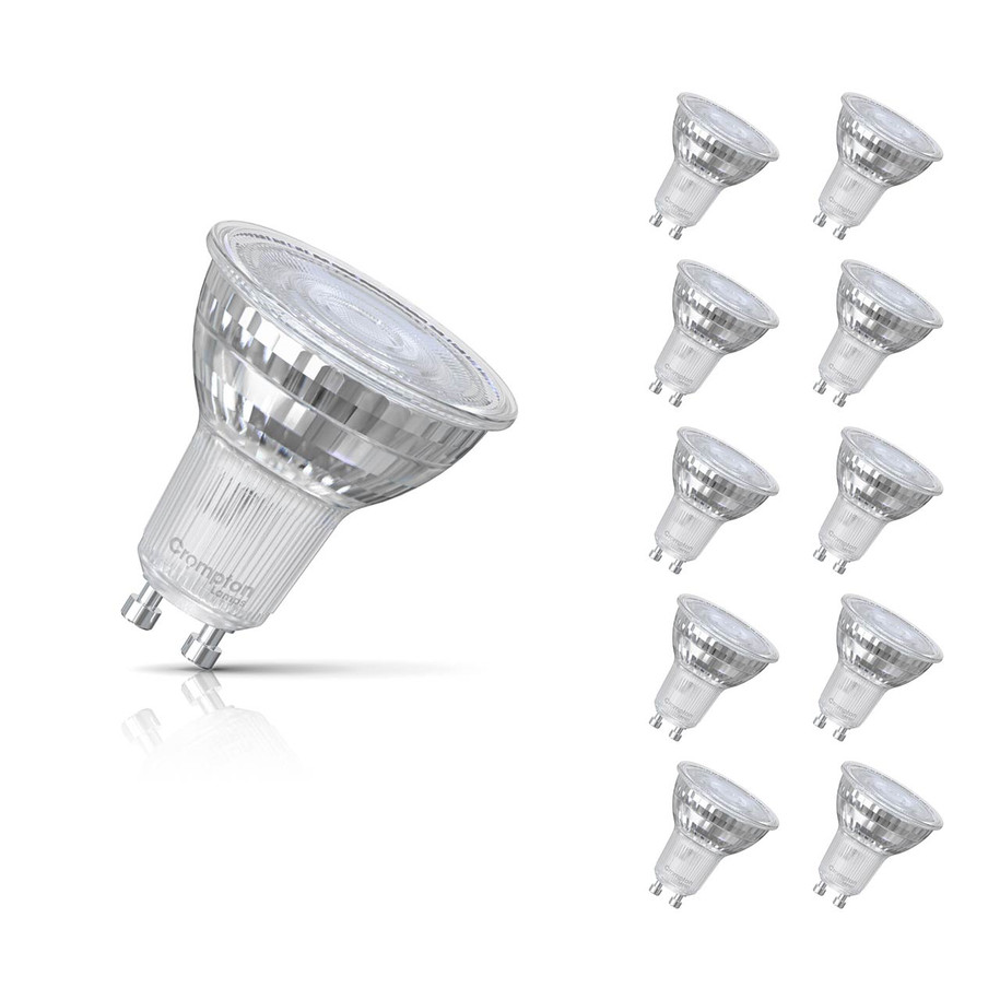 10-Pack Crompton GU10 Spotlight LED Light Bulbs 3.7W Dimmable 2700K Warm White Full Glass 50W Eqv Halogen Replacement