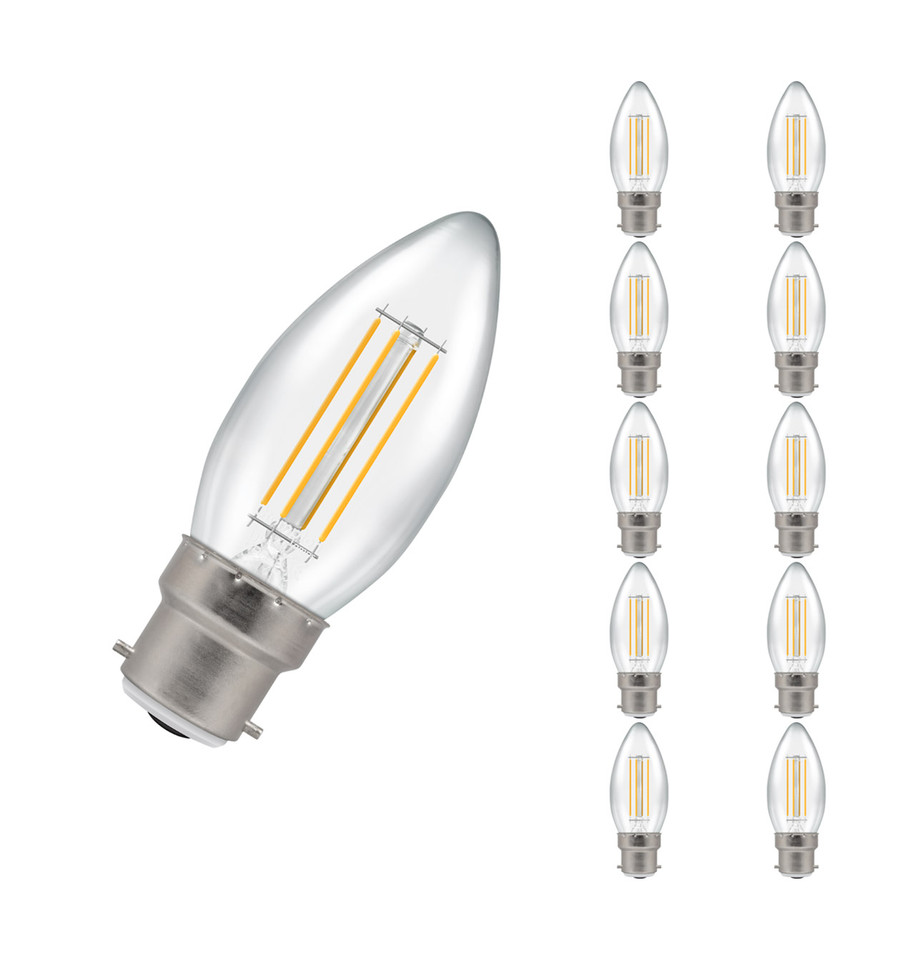 Crompton Candle LED Light Bulb Dimmable B22 4.2W (40W Eqv) Warm White 10-Pack Filament Clear