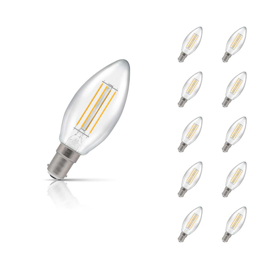 Crompton Candle LED Light Bulb Dimmable B15 4.2W (40W Eqv) Warm White 10-Pack Filament Clear