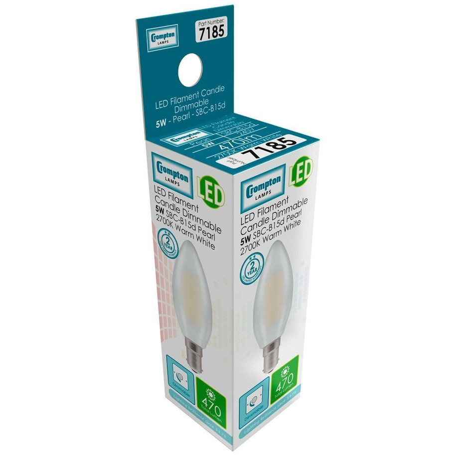 Crompton Lamps Dimmable LED Candle 5W B15 Filament (10 Pack) Warm White Pearl (40W Eqv) Image 3