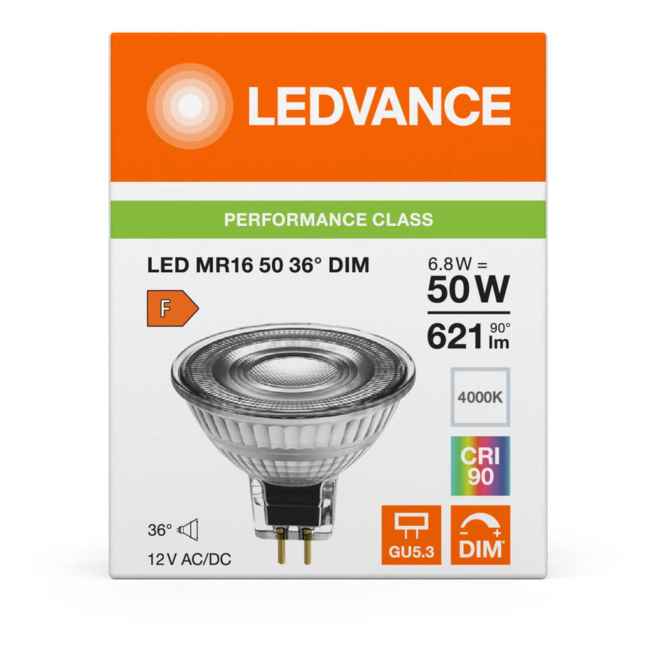 Ledvance LED MR16 Bulb 6.8W GU5.3 12V Dimmable Performance Class Cool White 36° 4