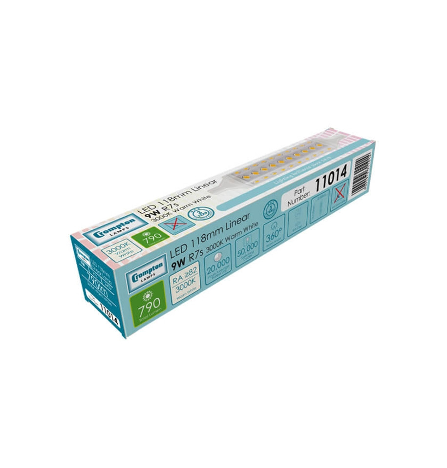Crompton Lamps LED 118mm Linear 9W R7s Warm White Clear (70W Eqv) Image 2