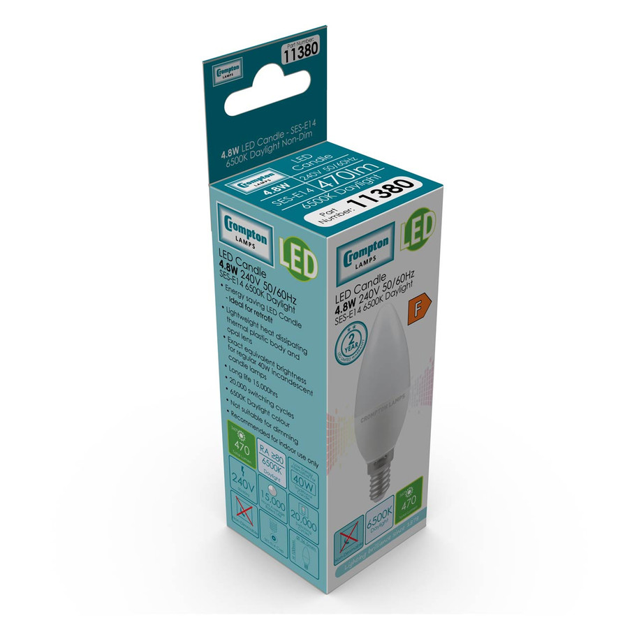 Crompton Lamps LED Candle 4.9W E14 Daylight Opal (40W Eqv) Image 2