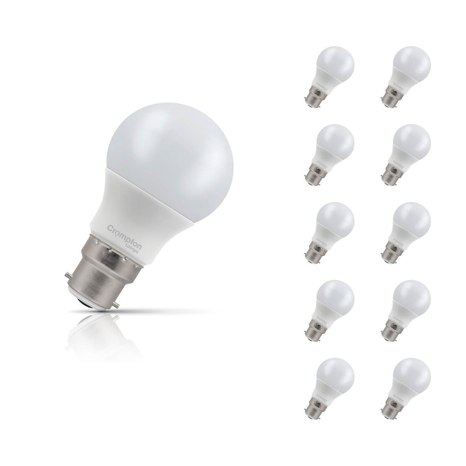 10-Pack Crompton GLS LED Light Bulbs B22 9.5W (75W Eqv) Cool White Opal Bayonet Frosted