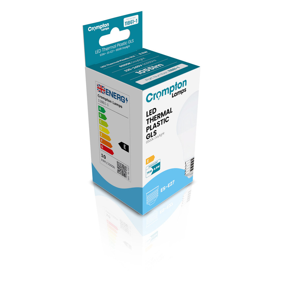 Crompton GLS LED Light Bulb E27 9.5W (75W Eqv) Dimmable Daylight Opal Screw Thermal Plastic Frosted 2