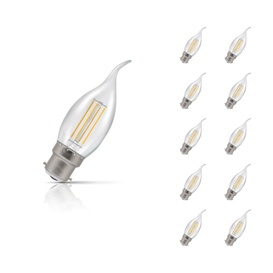 Crompton Candle LED Light Bulb Dim Bent Tip B22 4.2W (40W Eqv) Warm White 10-Pack Filament Clear