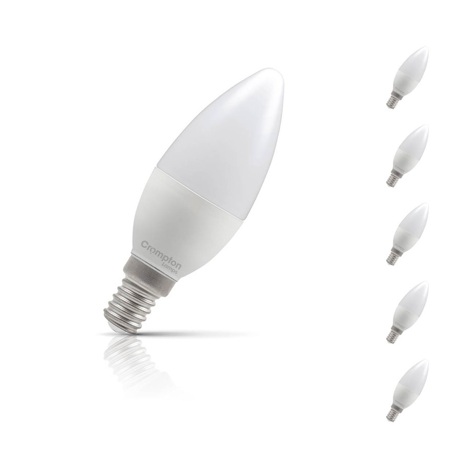 5-Pack Crompton Candle LED Light Bulbs E14 4.2W (40W Eqv) Dim Cool White Opal Small Screw Frosted