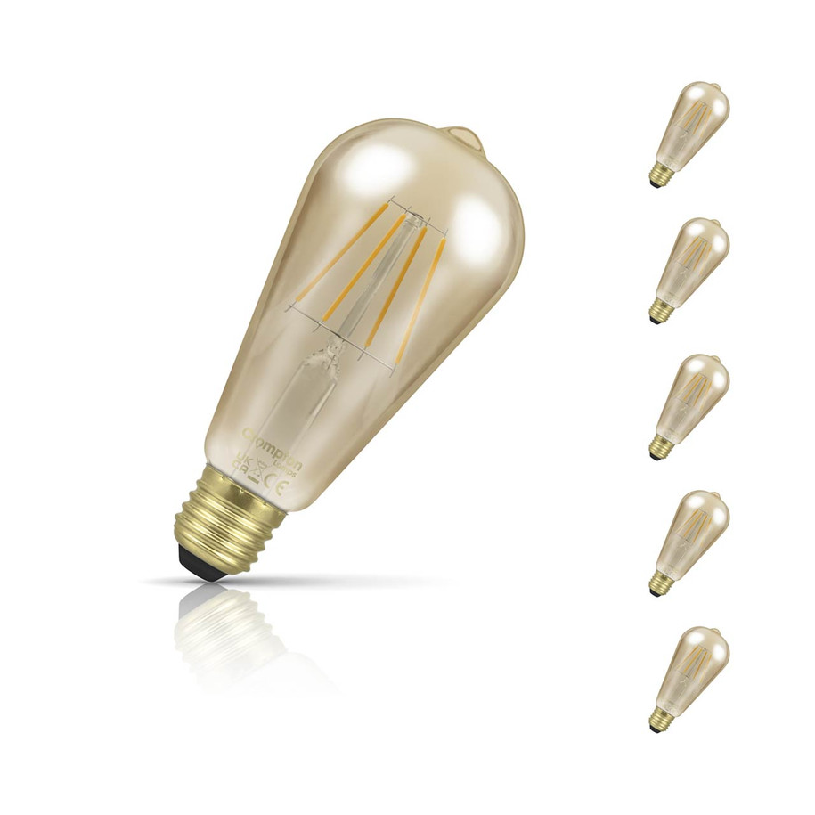 5-Pack Crompton ST64 LED Light Bulbs E27 4.5W (35W Eqv) Dim Extra Warm White Antique Squirrel Cage Filament Screw Vintage Edison
