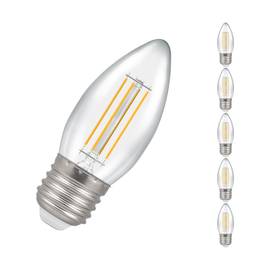 Crompton Candle LED Light Bulb Dimmable E27 4.2W (40W Eqv) Warm White 5-Pack Filament Clear