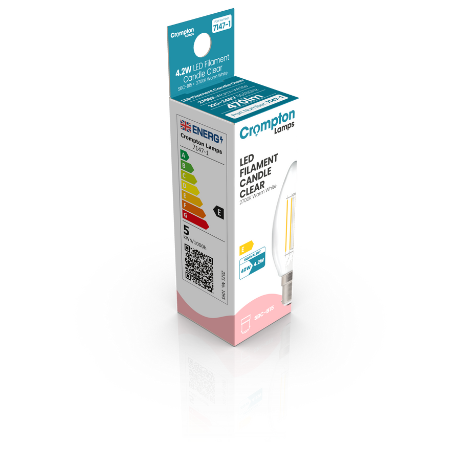 Crompton Candle LED Light Bulb Dimmable B15 4.2W (40W Eqv) Warm White 5-Pack Filament Clear 3