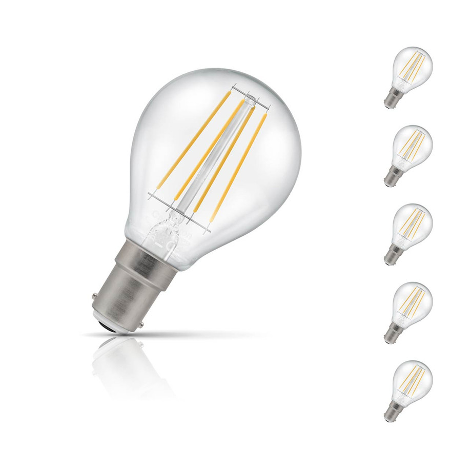 5-Pack Crompton Golfball LED Light Bulbs B15 4.2W (40W Eqv) Dim Warm White Clear Filament Round Small Bayonet