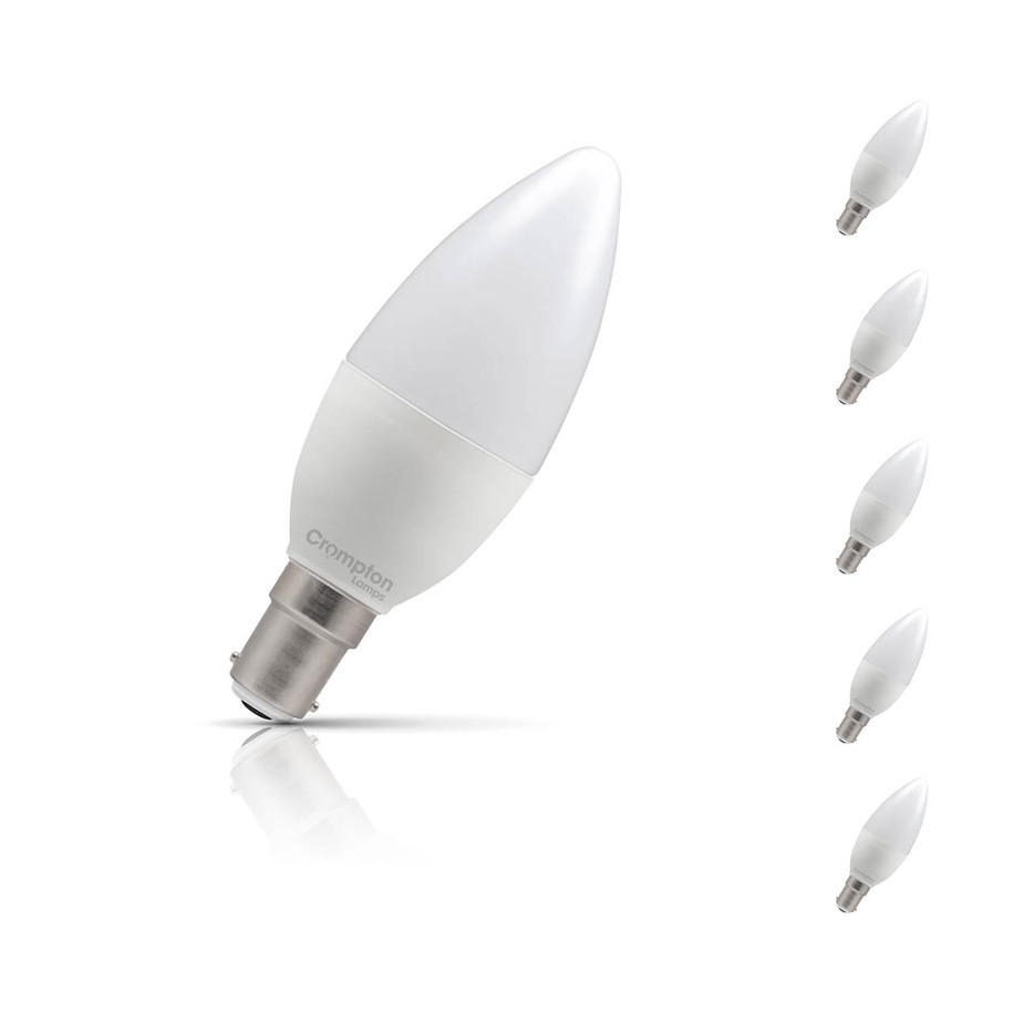 Crompton Candle LED Light Bulb B15 4.2W (40W Eqv) Warm White 5-Pack Opal