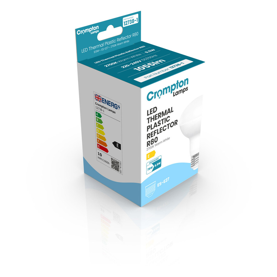 5-Pack Crompton R80 Reflector LED Light Bulbs E27 9.5W (100W Eqv) Warm White Opal Spotlight Screw Frosted 120° 3