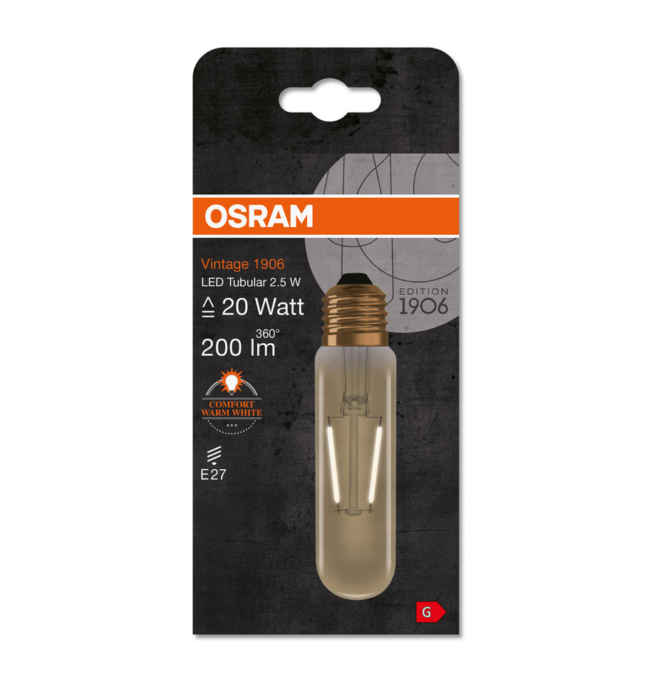 Osram Tubular LED Light Bulb Filament E27 2.5W (20W Eqv) Extra Warm White Image 2