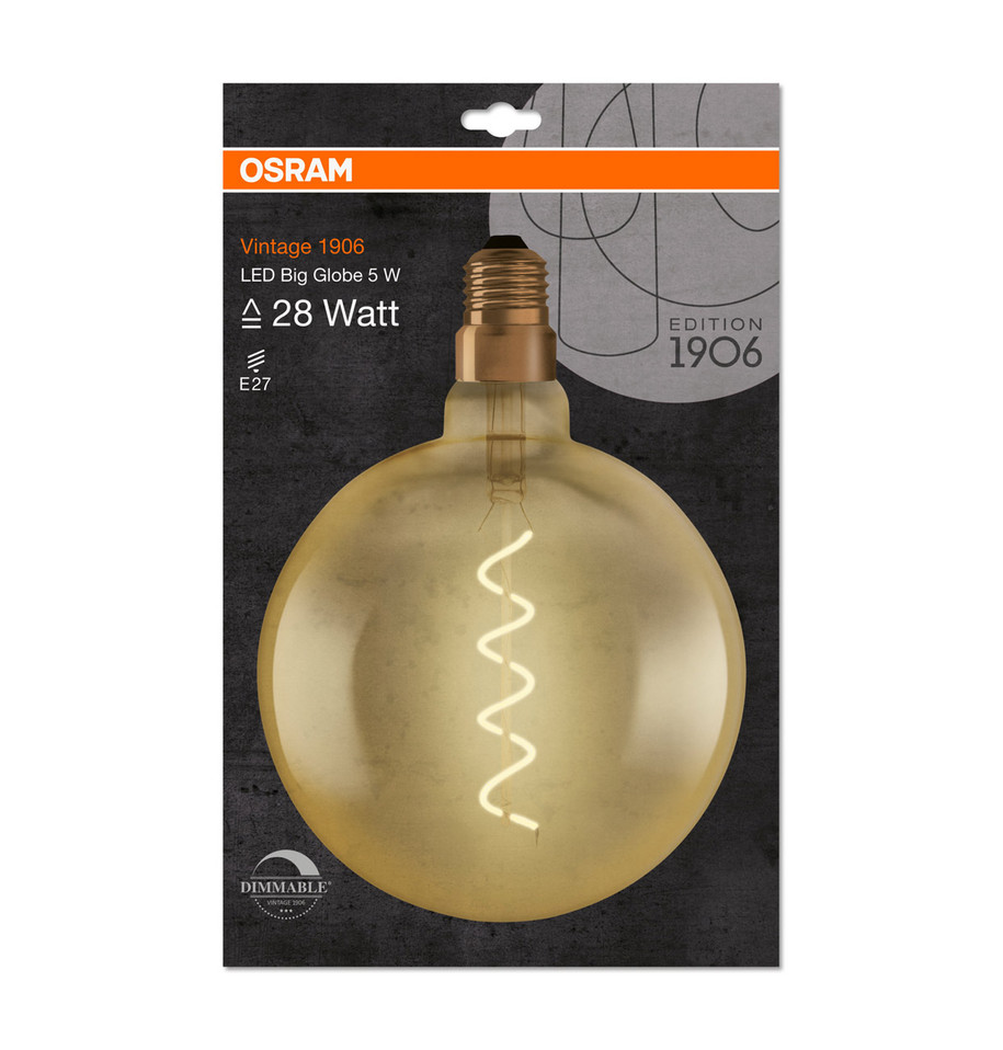 Osram Globe LED Light Bulb Dimmable Filament E27 5W (28W Eqv) Warm White Image 3