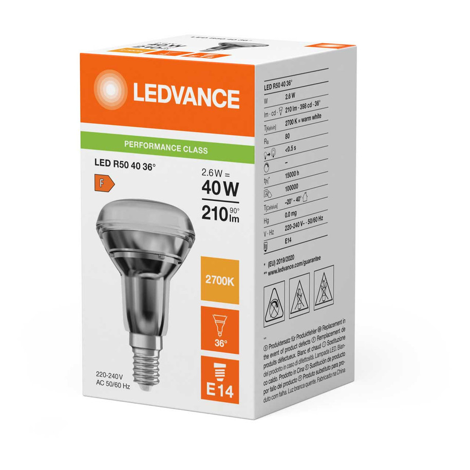 Ledvance R50 Reflector LED Light Bulb E14 2.6W (40W Eqv) Warm White 3