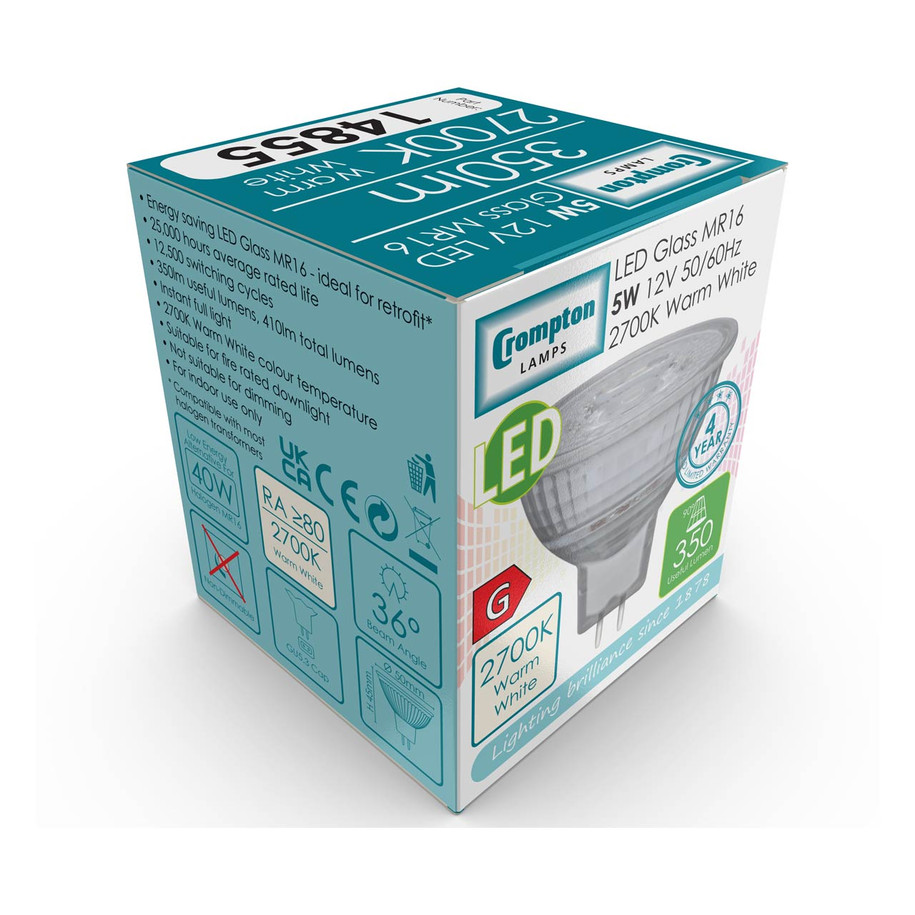 Crompton MR16 Spotlight LED Bulb GU5.3 5W (35W Eqv) Warm White 36° Clear Image 3