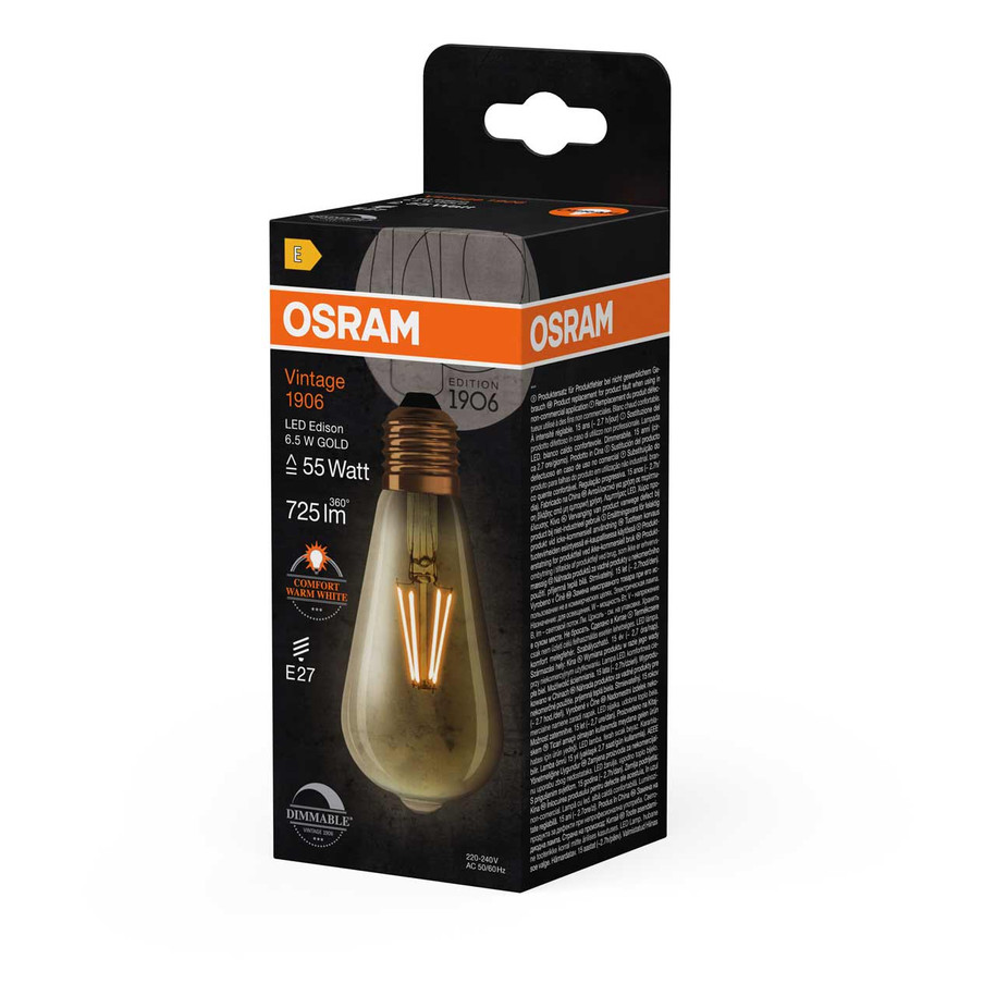 Osram ST64 LED Light Bulb Dimmable E27 6.5W (55W Eqv) Warm White 5-Pack Image 4